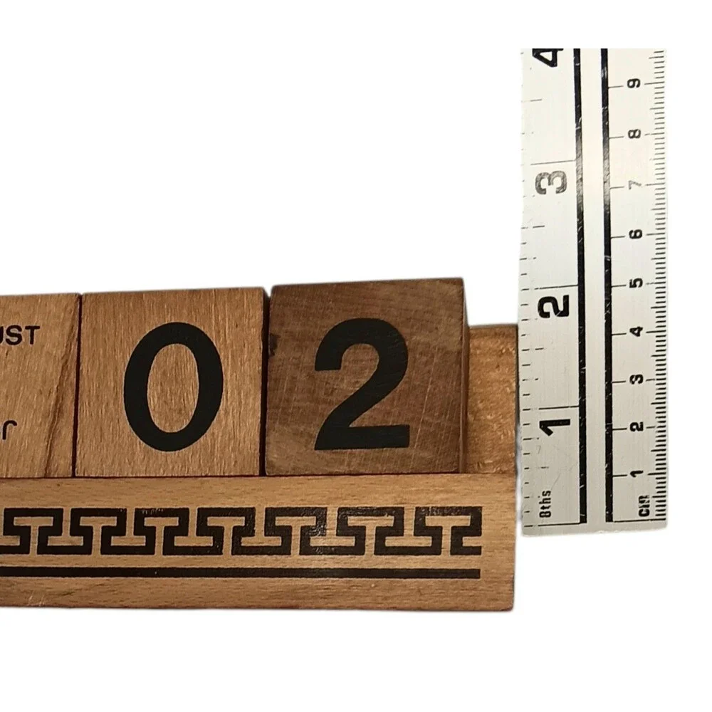 VTG Wood Block Perpetual Calendar Desk From Greece Brown & Black 4.75 x 3.5 x 2